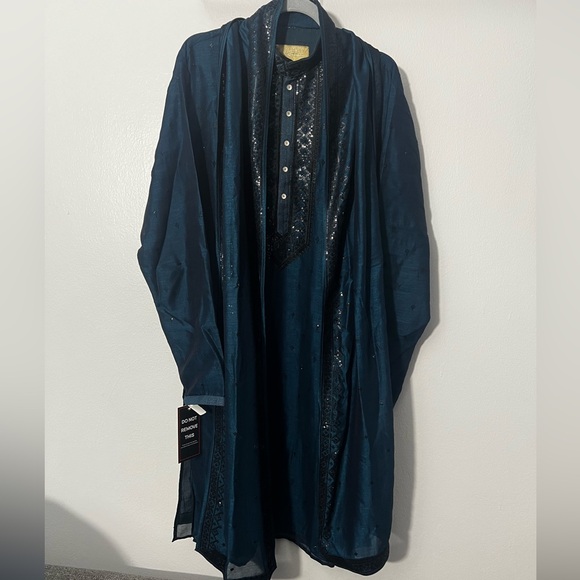 Men's Blue Kurta - Picture 4 of 16